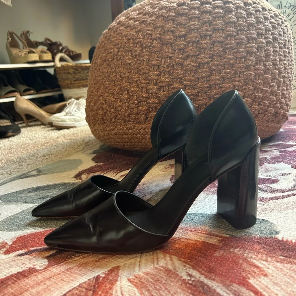 Vince Black Pointed-Toe D'Orsay Block Heel Pumps - Picture 5 of 14